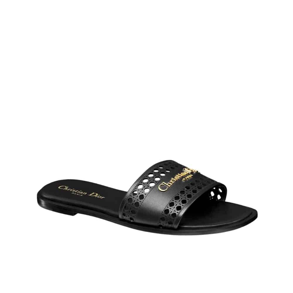 DIOR D LANE SLIDE WITH OPENWORK MICROCANNAGE MOTIF BLACK KCO157MLC S900