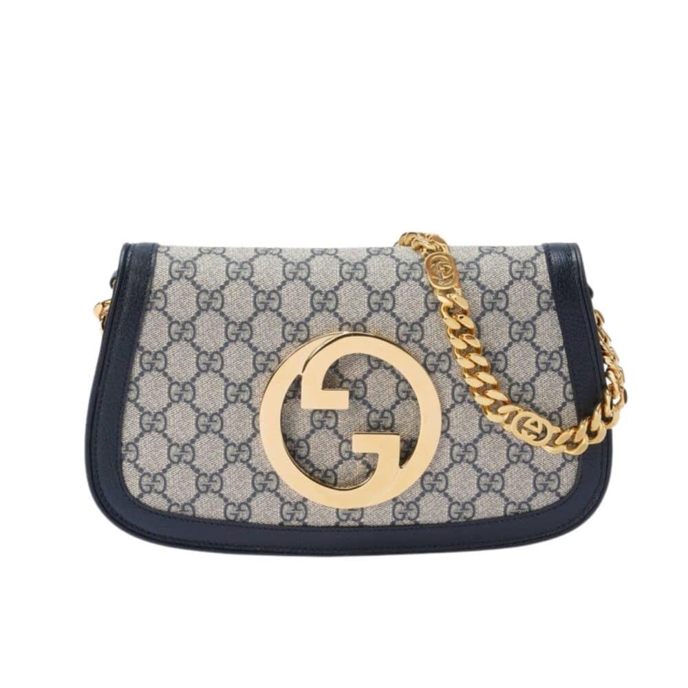 GUCCI BLONDIE SHOULDER BAG GOLD HARDWARE BLUE 28CM