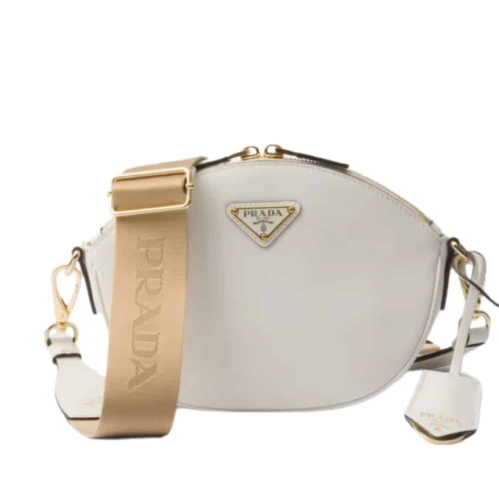 PRADA LEATHER MINI SHOULDER BAG WHITE 21CM