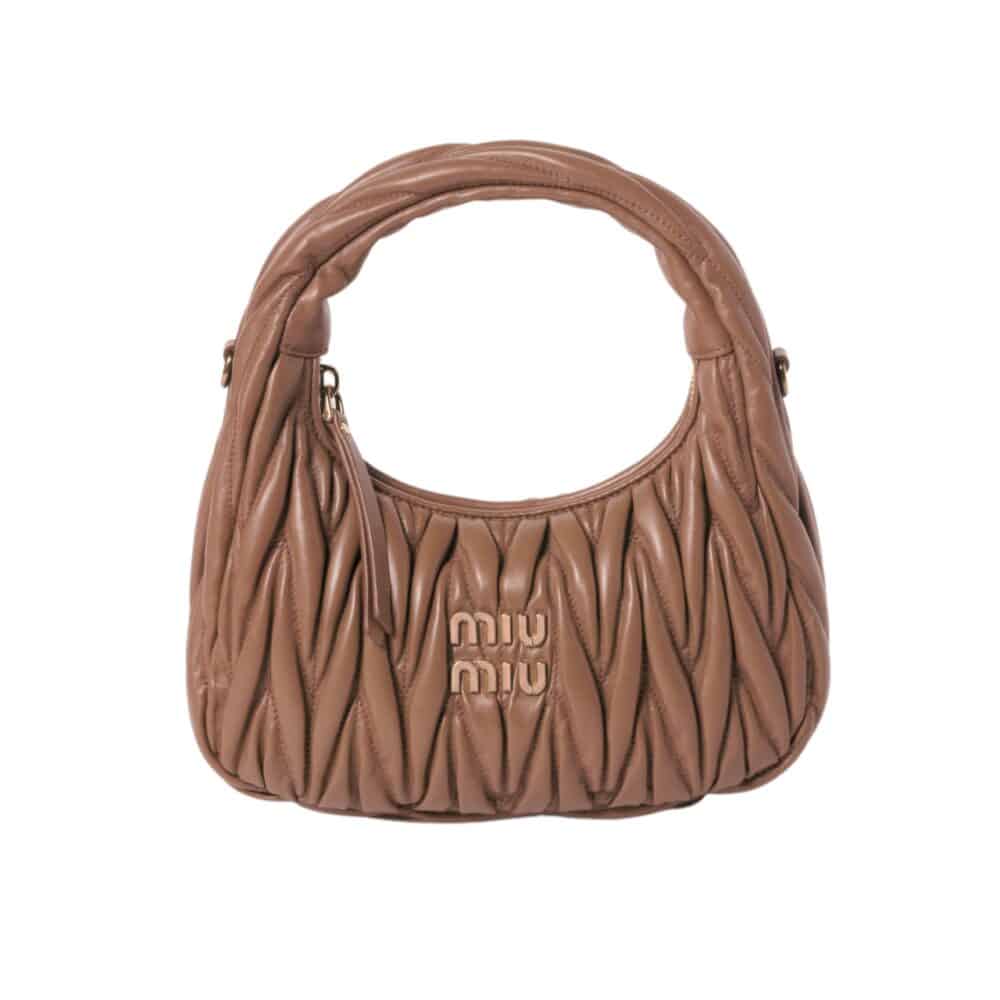 MIUMIU WANDER MATELASSÉ NAPPA HOBO BAG CARAMEL 23CM  5BC125 AN88 F098L V OOY