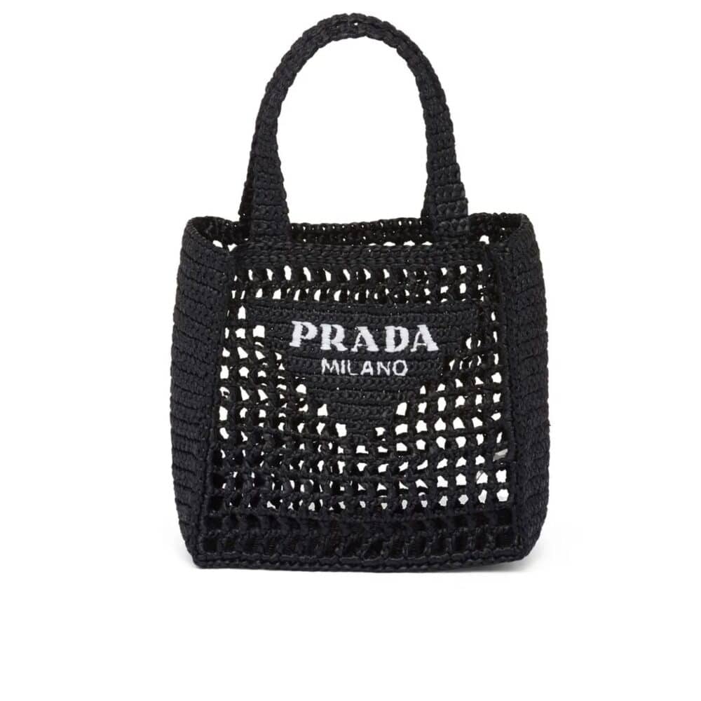 PRADA NATURAL RAFFIA LOGO TOTE BLACK 1BG444 2A2T F0002 18CM