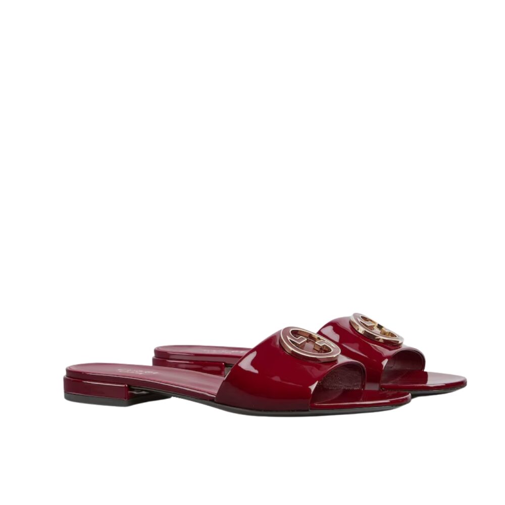 GUCCI WOMEN ROUND INTERLOCKING G SANDAL IN BURGUNDY 820860 BNC00 6207